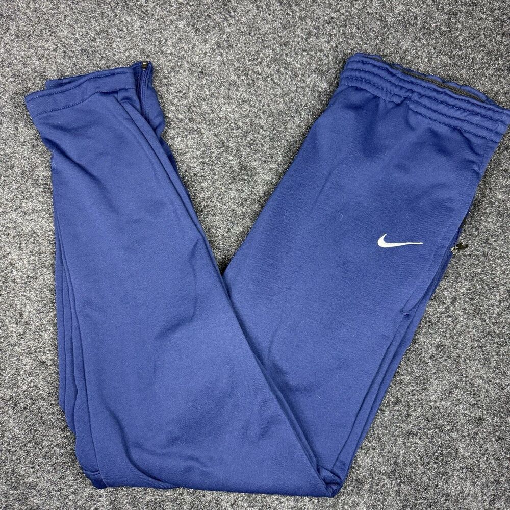 Vintage Nike Joggers Mens Medium Blue Tapered Knit Ankle Zip Training Y2K